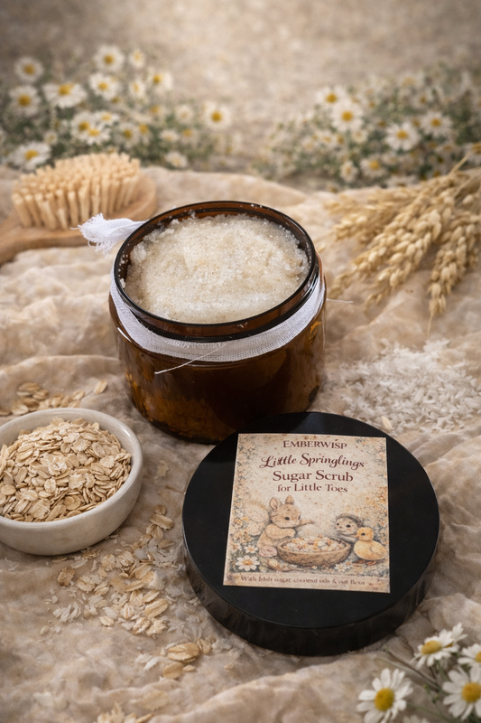 Emberwisp Little Springlings

Irish Sugar & Oat Scrub

For Little Toes – Gentle Body & Foot Scrub